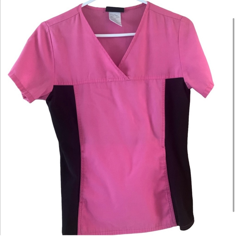 Cherokee Medical Scrub Top  Pink&Black Short Sleeve Top